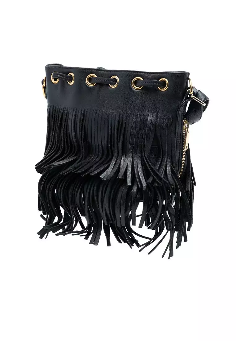 Pre-Loved Saint Laurent Small Calfskin Emmanuelle Fringe Bucket Bag