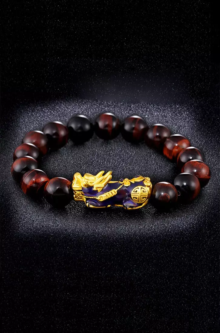 YOUNIQ YOUNIQ 24K Gold Pixiu Red Tifer Eyes Beads Gold Words Lucky
