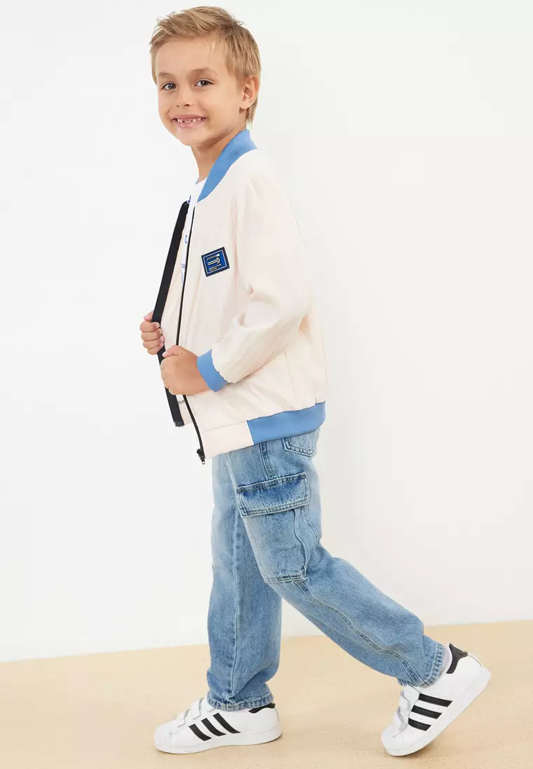 Slogan Print Jacket with T-Shirt Set