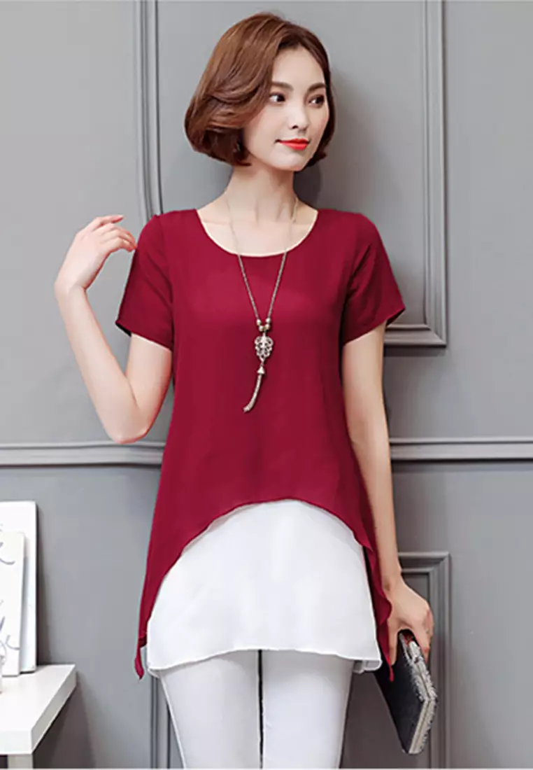 Chiffon Irregular Layered Tee With Accessory