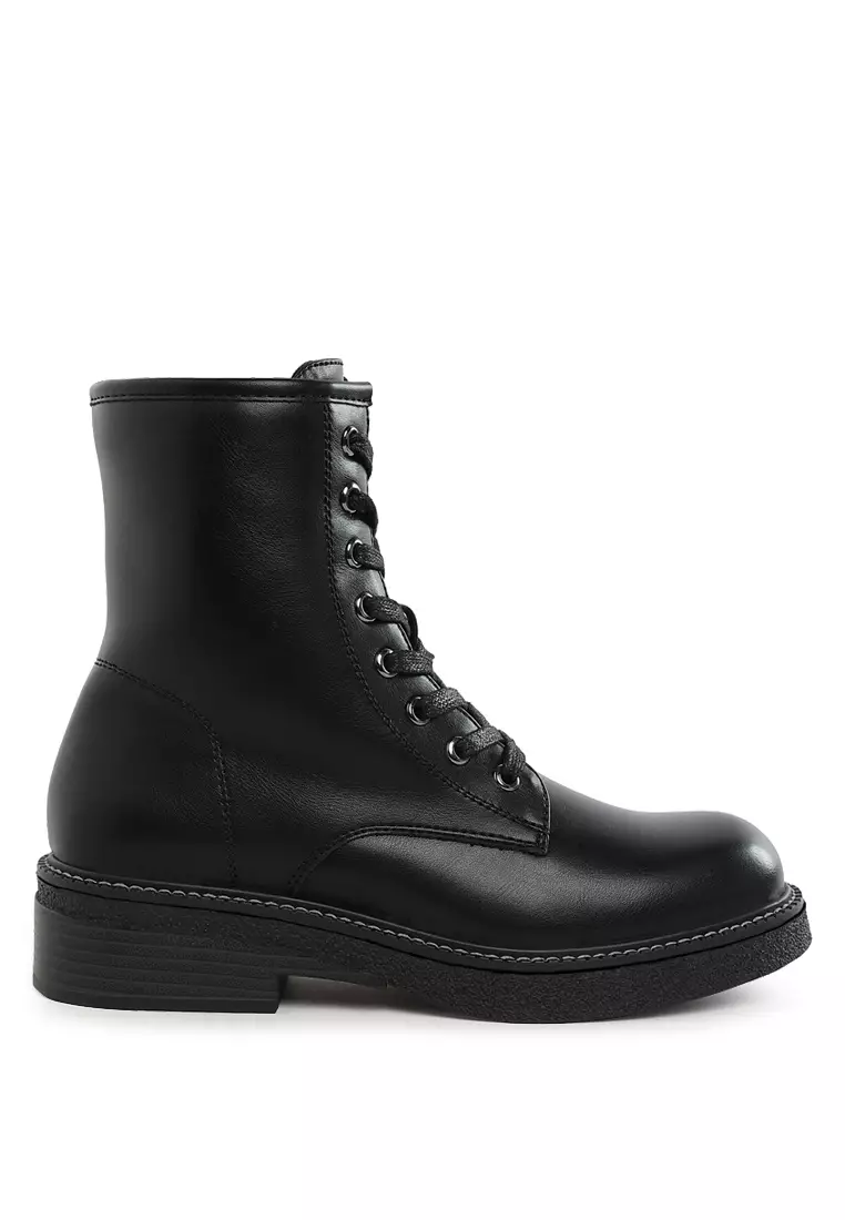 Discount on London Rag  shoes - SKU: Metallic Texture Lace Up Boots in Black
