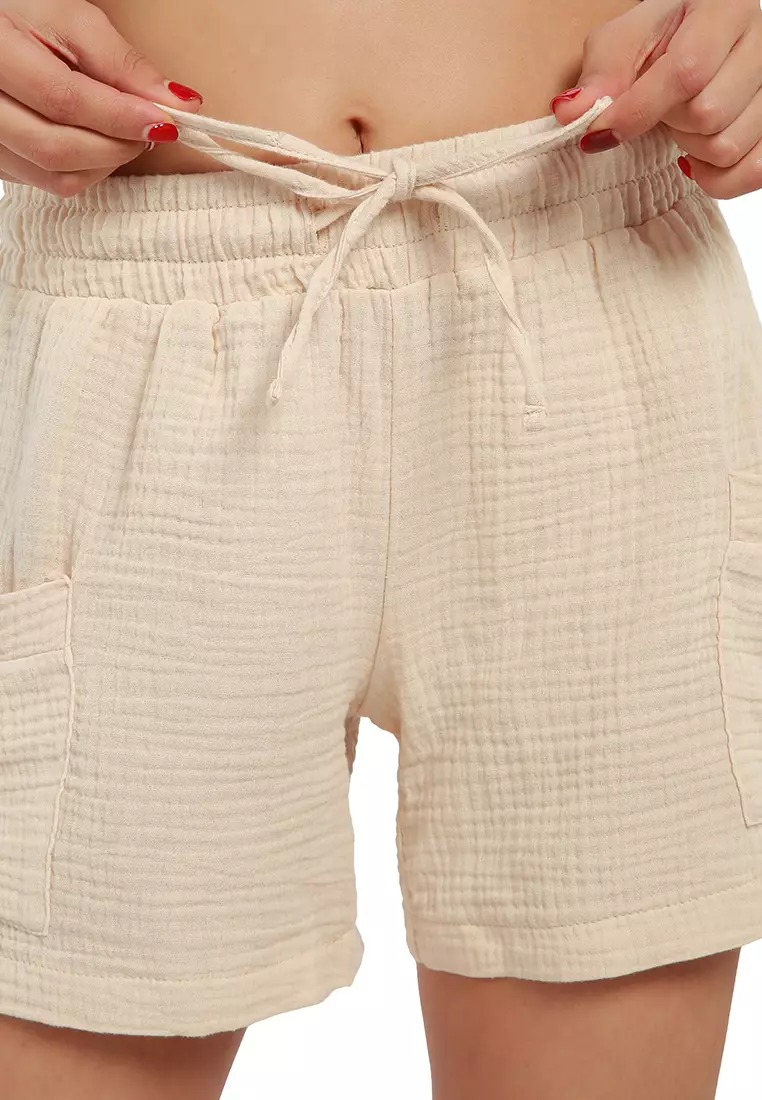 Celana Pendek Serut Musim Panas Dingin Latte