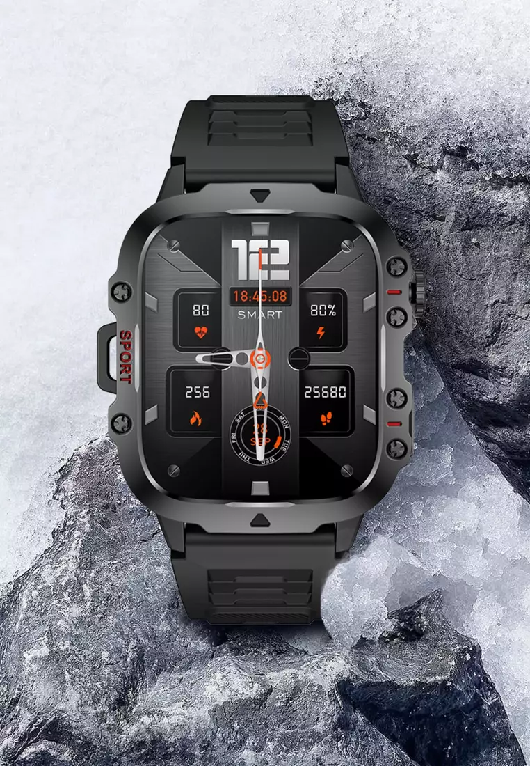 Unisex Smart Watch - Bluetooth Call - 1.96 Inch HD Screen 240x282 - Android/IOS - 3ATM Waterproof - Blood Pressure Monitoring - Metal Bracelet +1 Extra Rubber Strap