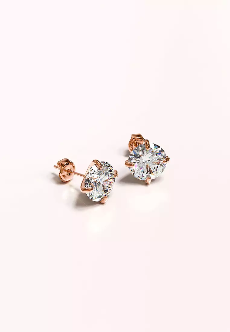 Solid Silver Mary Anne Crystal Stud Earrings In Rose Gold