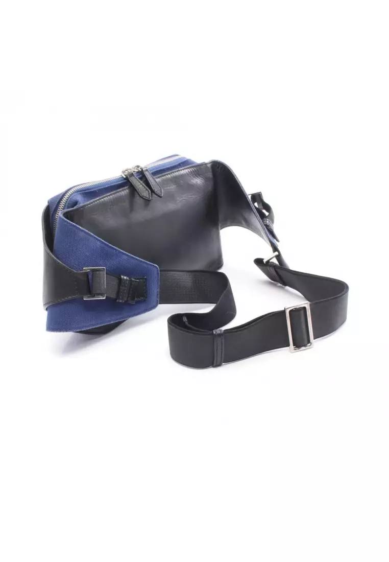 Pre-Loved BALENCIAGA belt bag body bag waist bag canvas leather Navy black