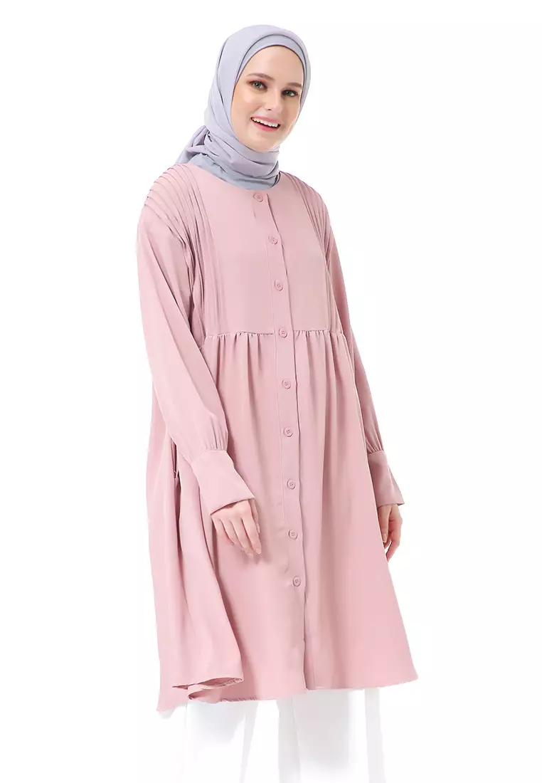 Xaula Tunik Polos Muslimah Atasan Wanita Lengan Panjang Premium High Quality - Dusty Pink