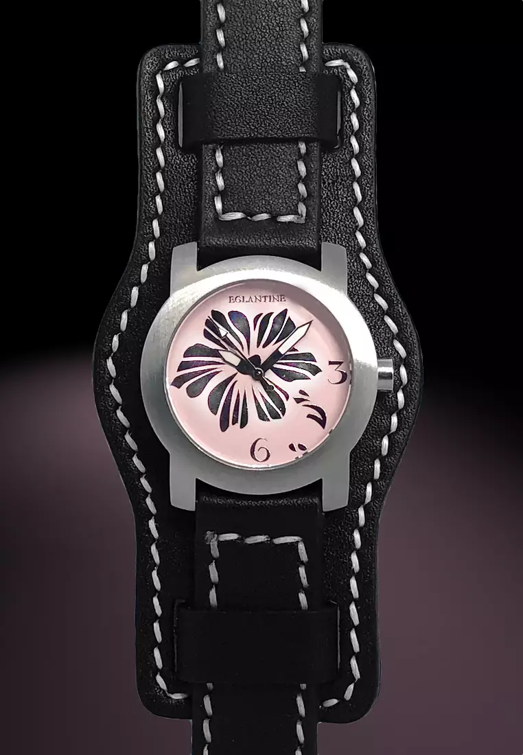 Bauhinia Ladies Steel Quartz Watch, Black Leather Strap