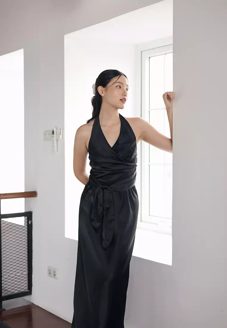 Sherry Maxi Satin Skirt in Black