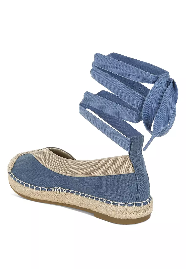 可拆式繫帶牛仔帆布涼鞋