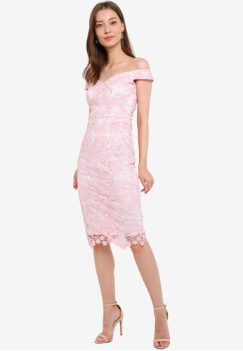 Jual Paper Dolls Crochet Off The Shoulder Fitted Pencil Dress