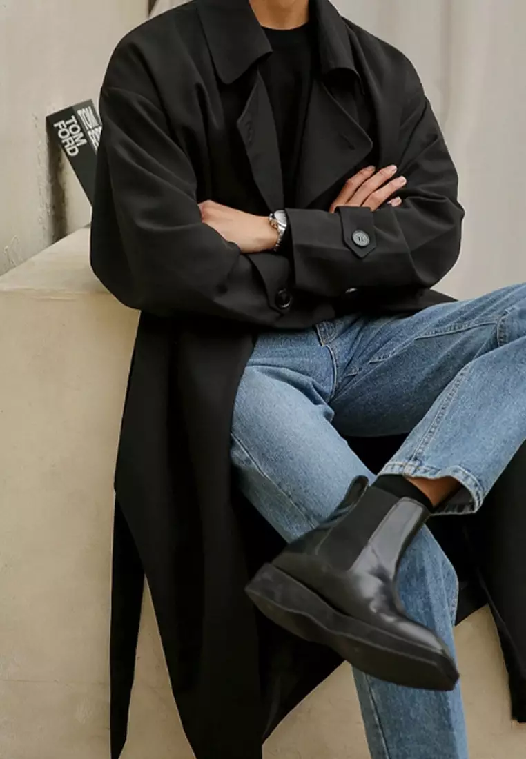 Fashion men's double breasted mid length trench coat CA091922BK