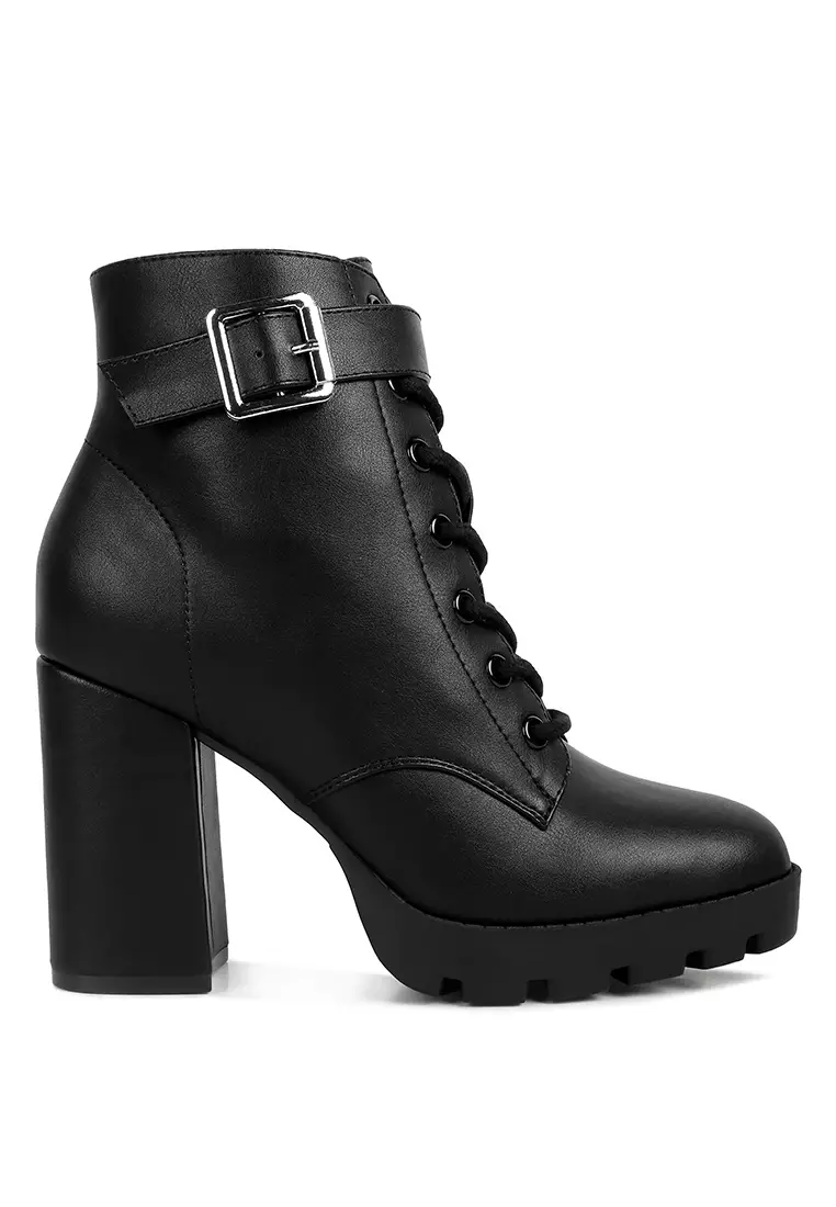 Discount on London Rag  shoes - SKU: Black Faux Leather Lace Up Boots