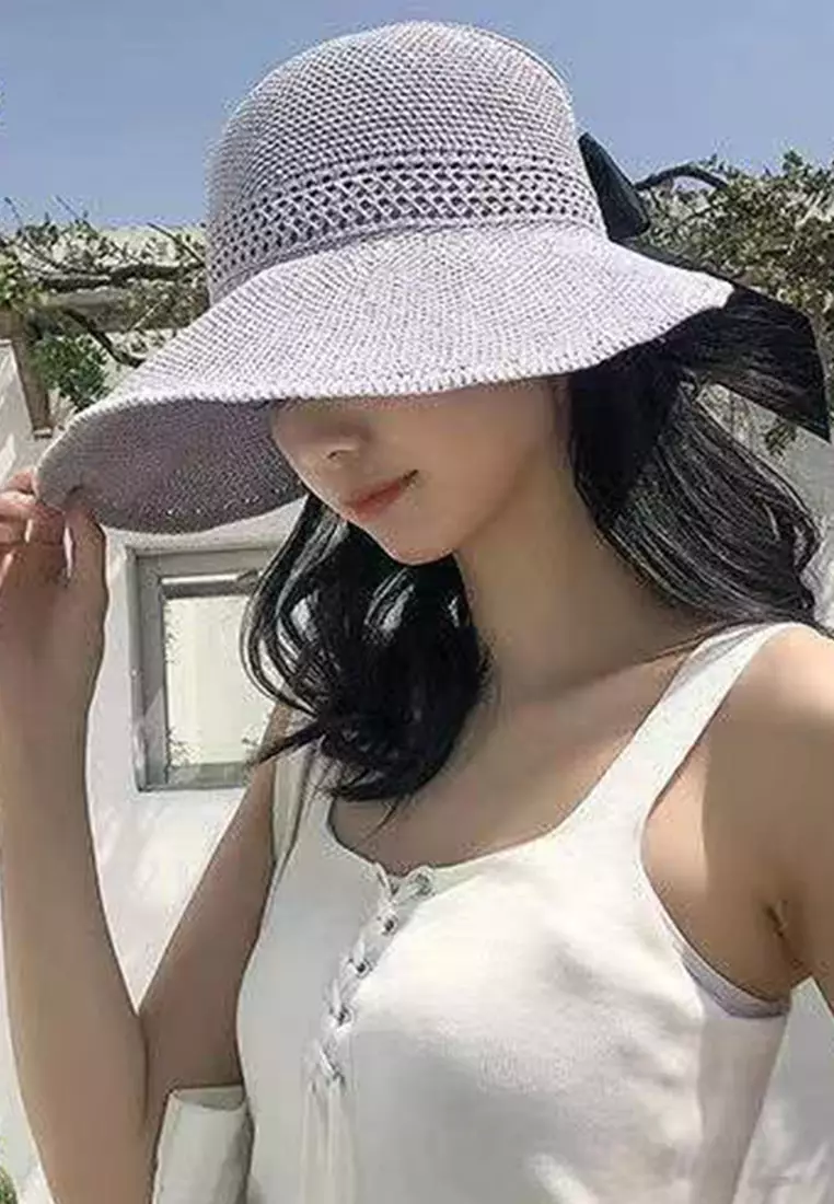 Bow Hollow Big Brim Folding Sunshade Fisherman Caps A22062408GY
