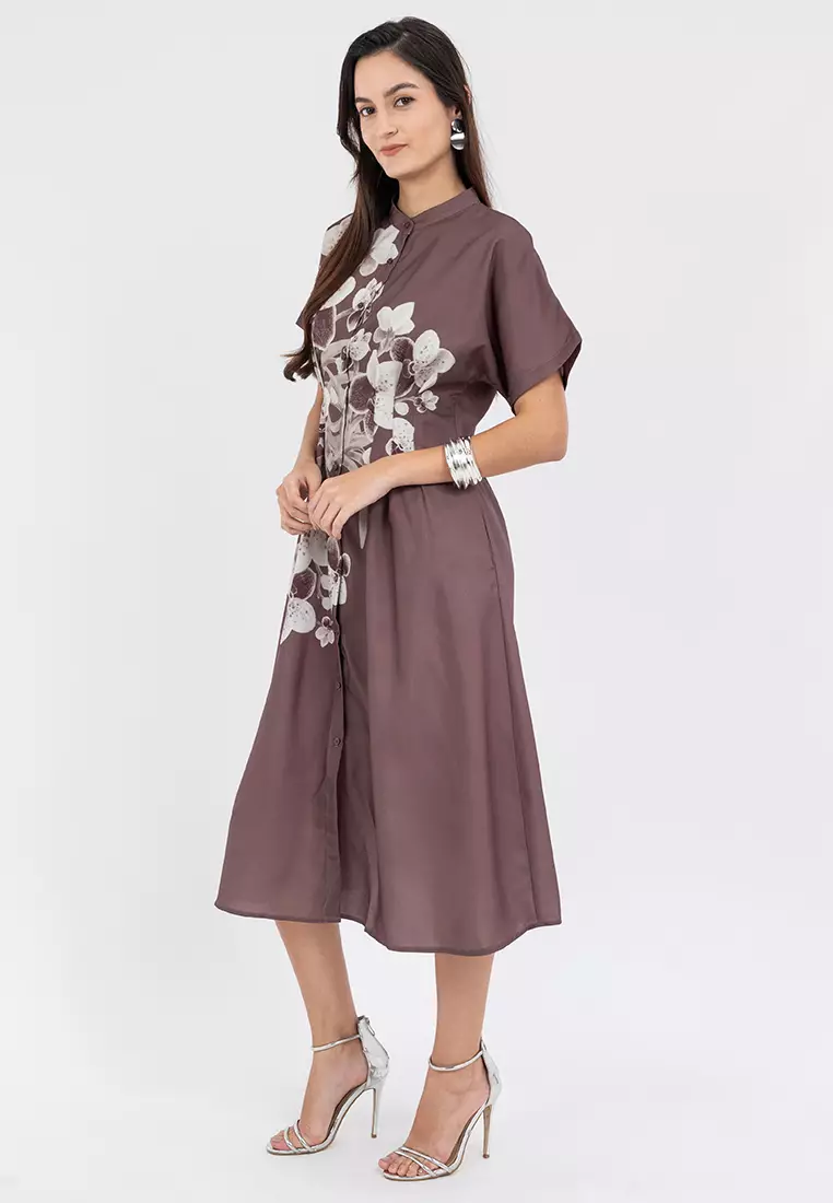 DUCELIA Pleated Front Filipiniana Dress