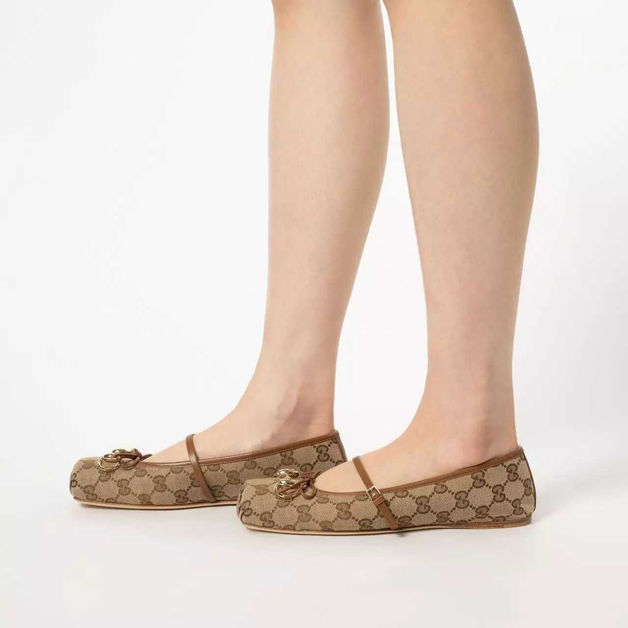 Horsebit GG Canvas Ballet Flat Beige/Dark Brown