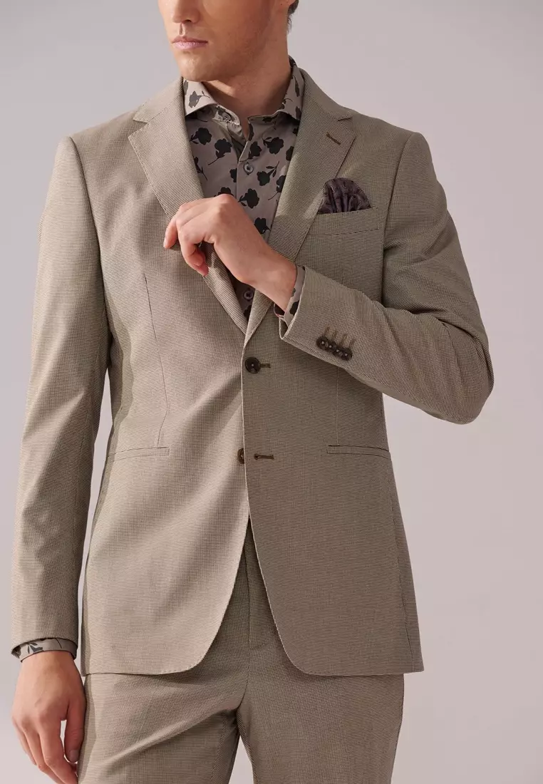 Khaki Houndstooth Tailored Suit
