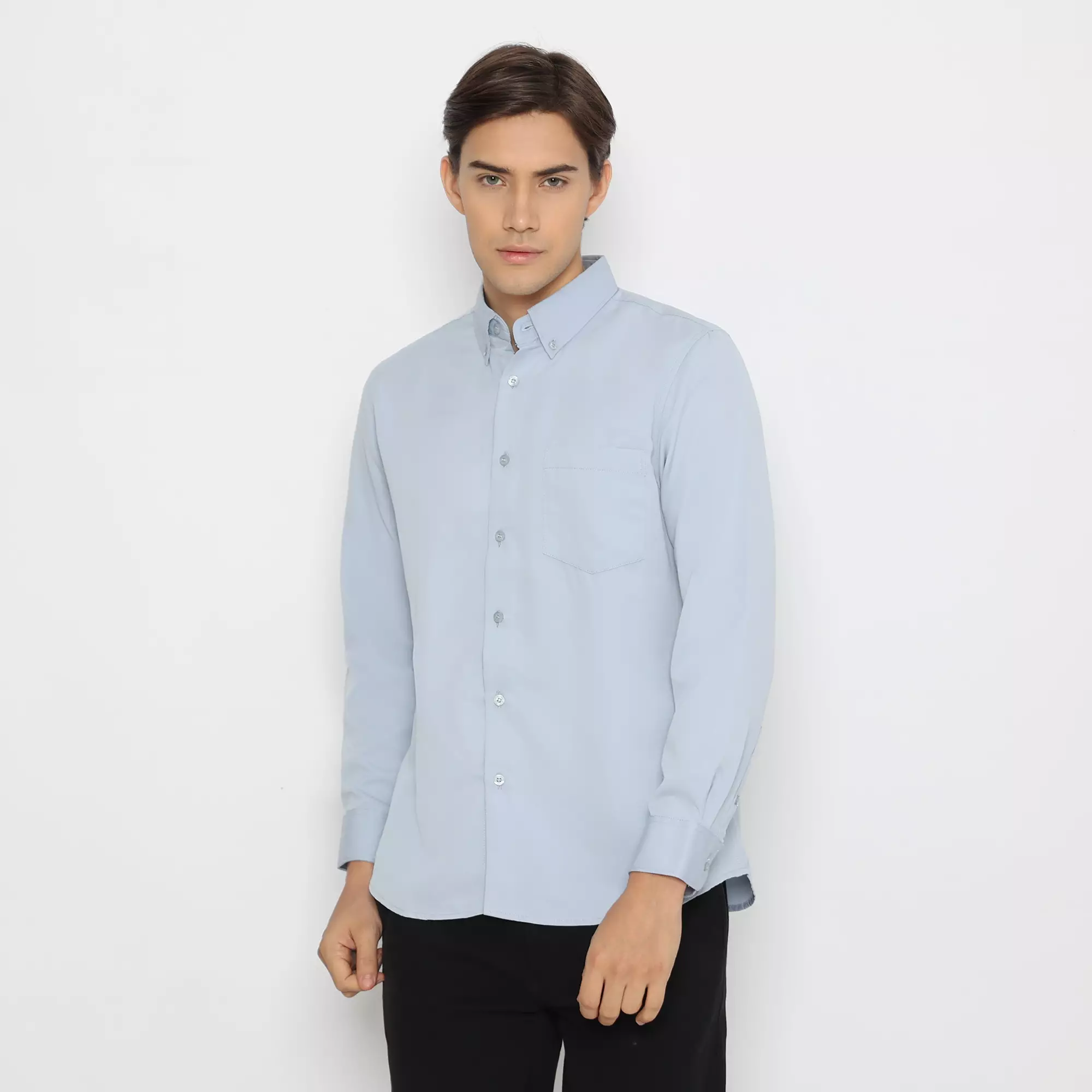Platini Baju Kemeja Pria Lengan Panjang Polos Polinosic Abu Muda 66119