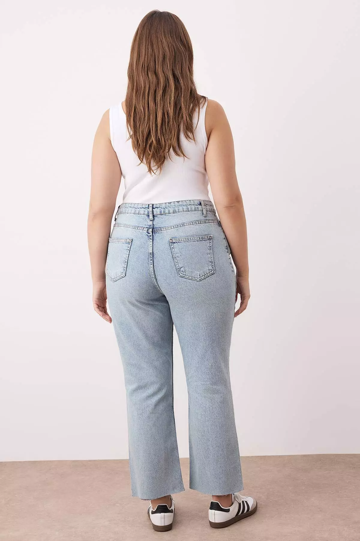 Light Blue Cut-Out High Waist Straight Fit Plus Size Jeans