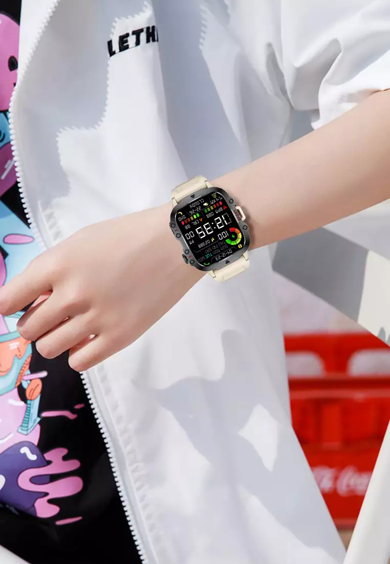 Smart Watch QX11 1.96 inch Full screen touch Long Time Battery Multiple sports modes Jam Pintar Khaki