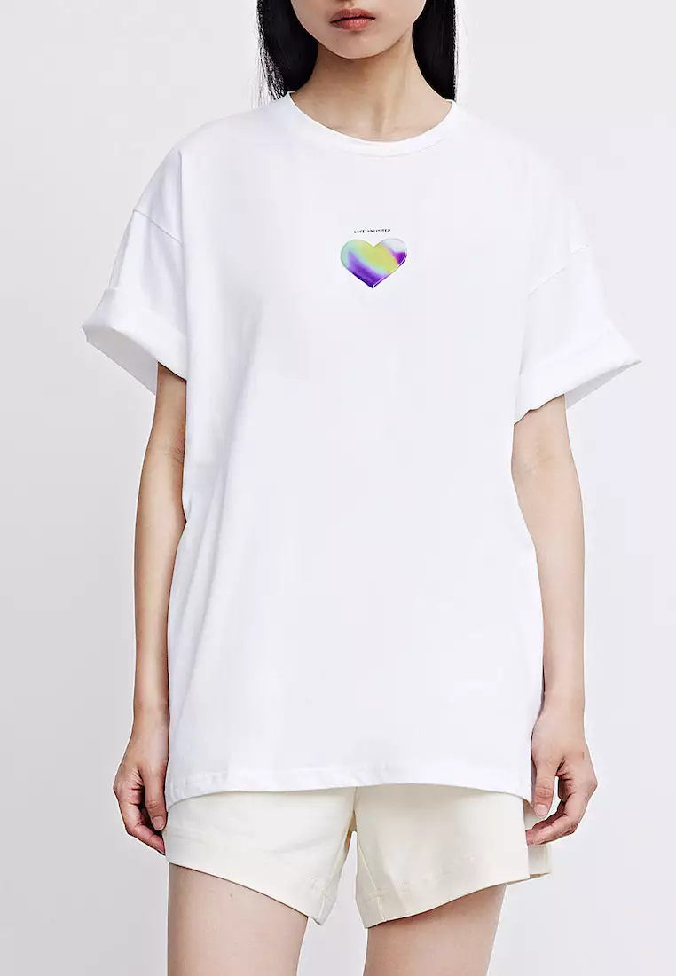 網上選購Urban Revivo Heart & Letter Print Drop Shoulder T-Shirts