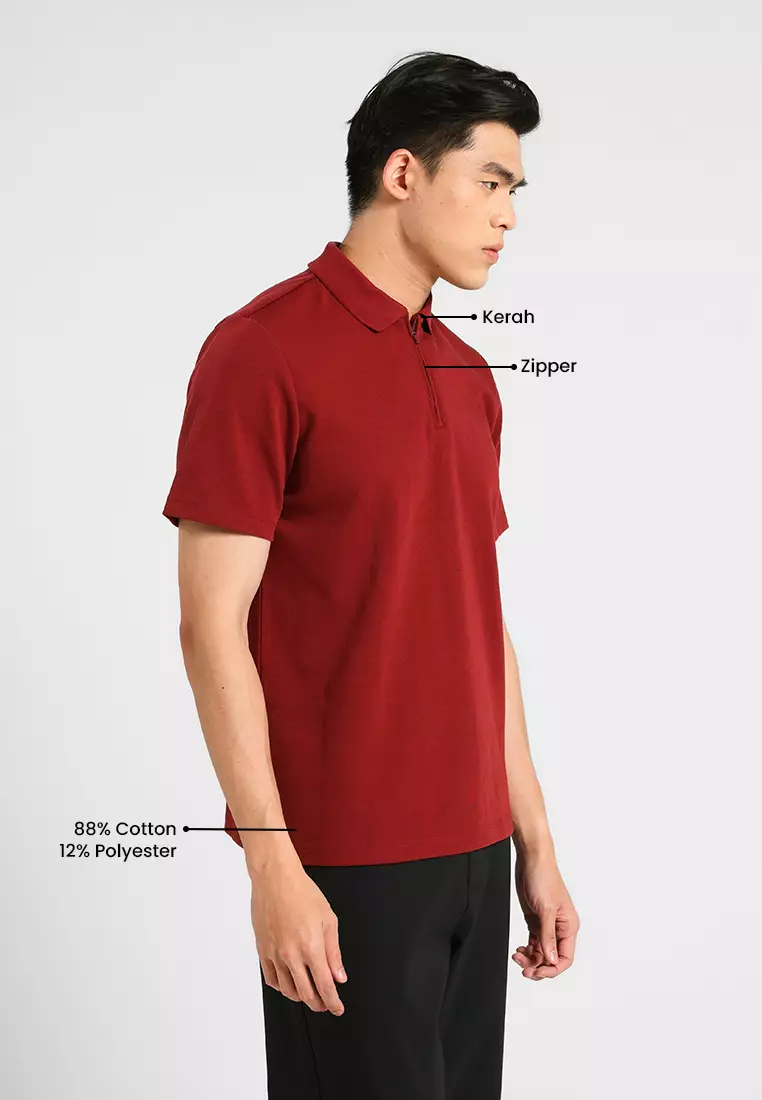 MANZONE - Kaos Polo Lengan Pendek Pria Grim 7 Slim Fit - Maroon Warna Maroon