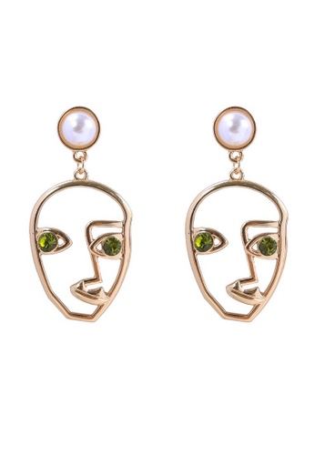 A-Excellence gold Human Face Statement Earrings B3B91AC7134D47GS_1