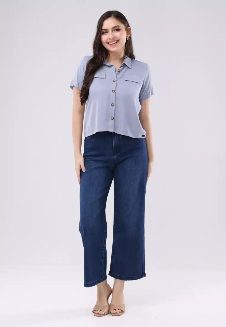 Single Twill Woven Short Sleeves Blouse