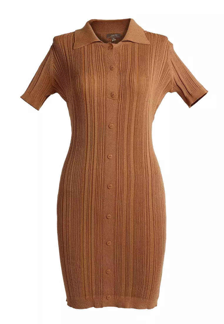 Dress Sweater Bodycon Kerah Marsala