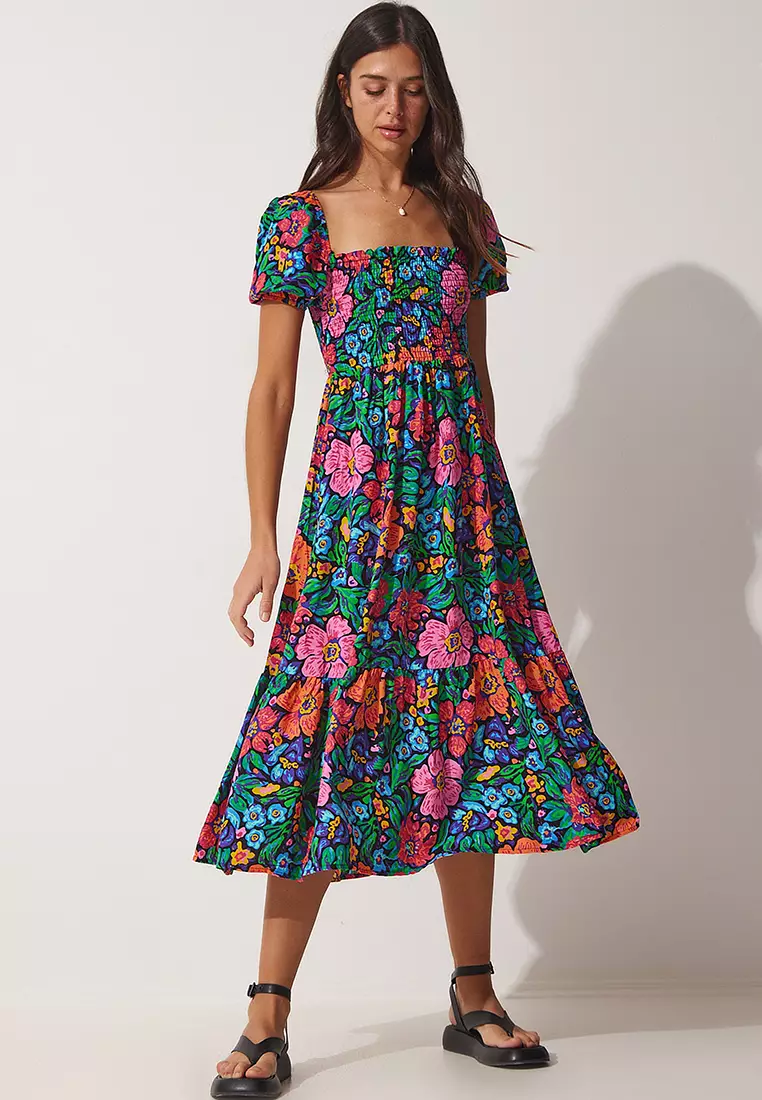 Jual Happiness Istanbul Floral Printed Summer Dress Original 2025