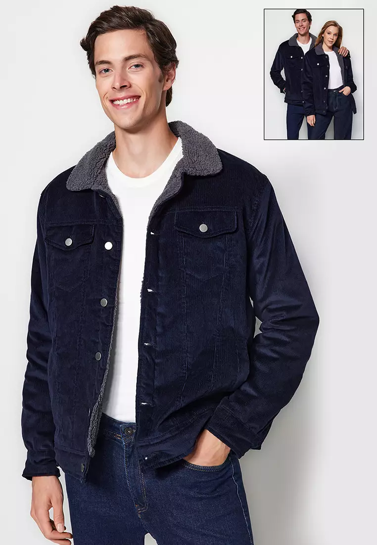 Navy Blue Unisex Regular Fit Plush Velvet Winter Coat