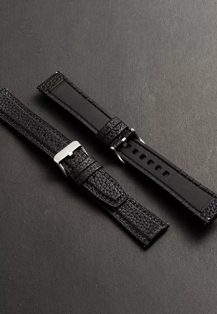 Tali Kulit Pria Leather Strap 22mm Premium Leather Tali Kulit-black 22mm