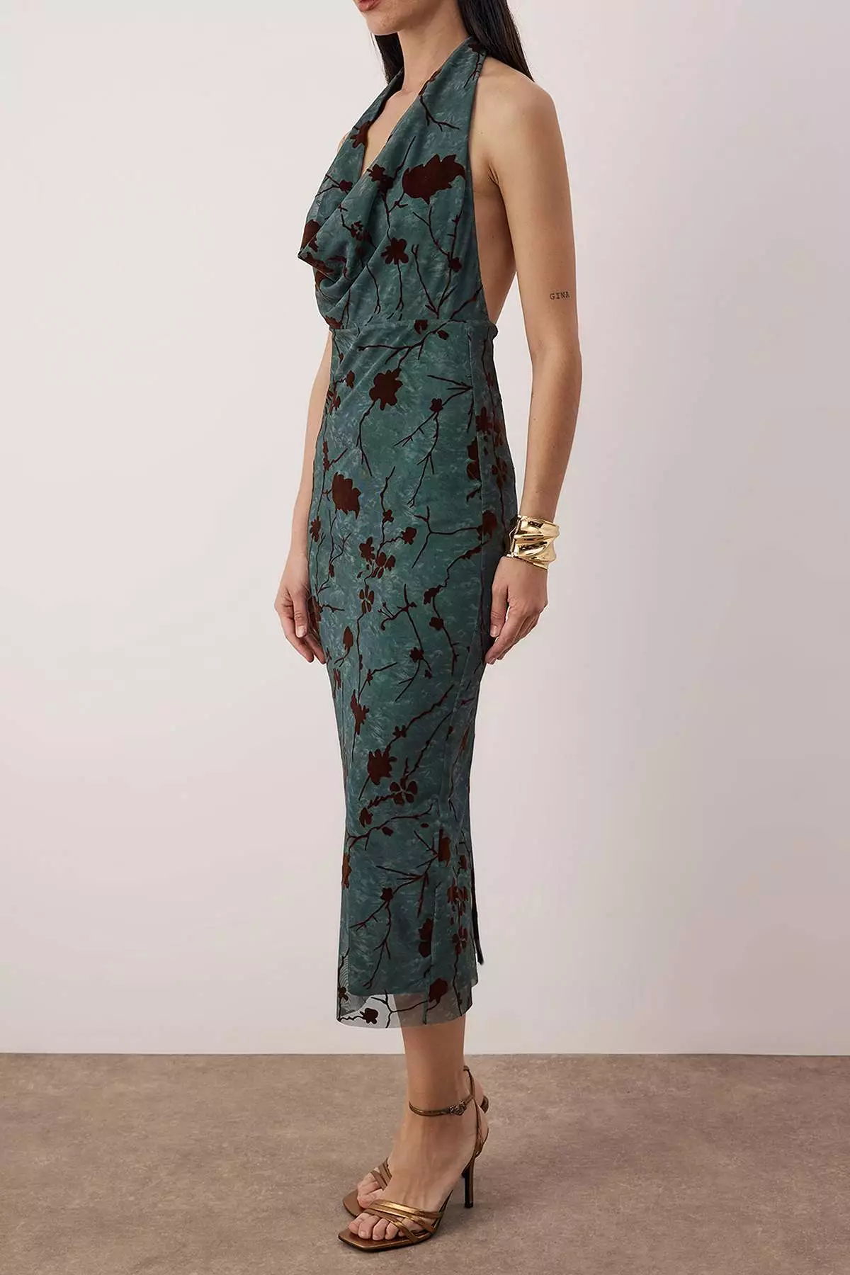 Emerald Green Floral Knitted Tulle Midi Lined Graduation/Prom Dress Tpraw26El14