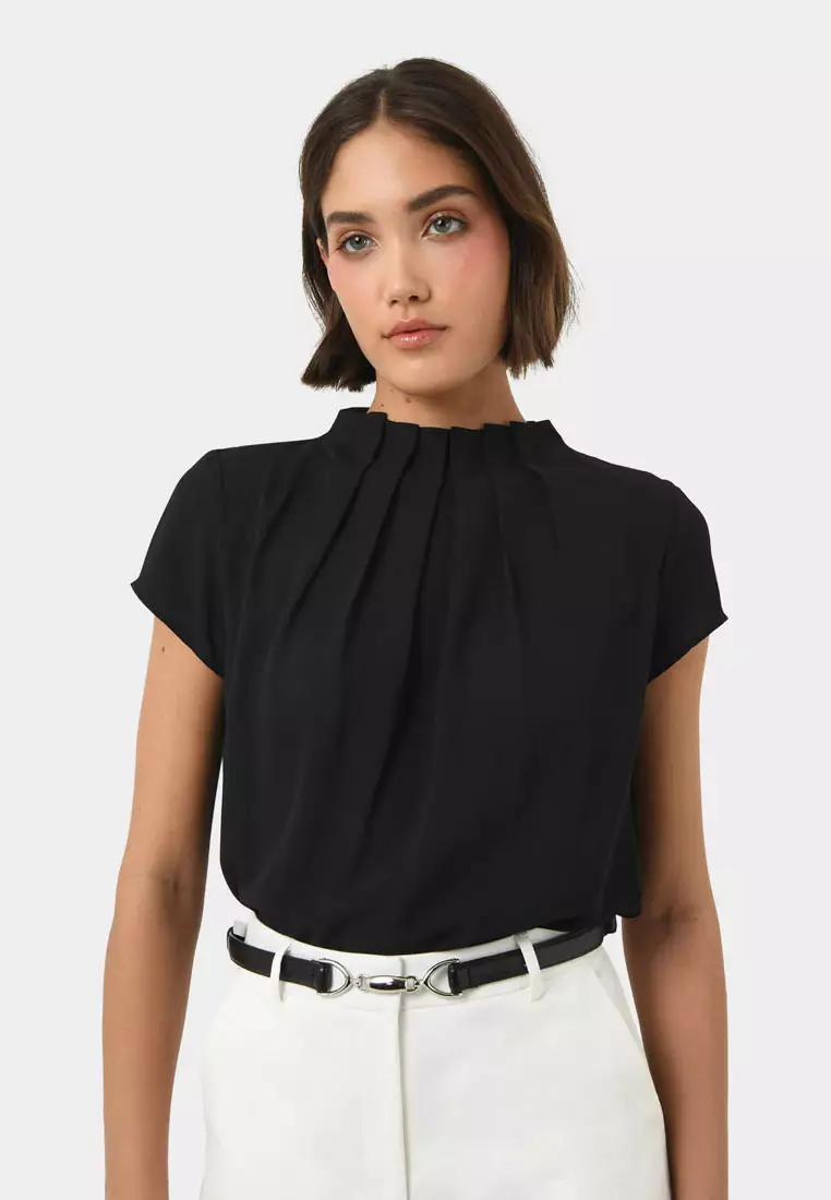 Olivia Pleated High Neck Top