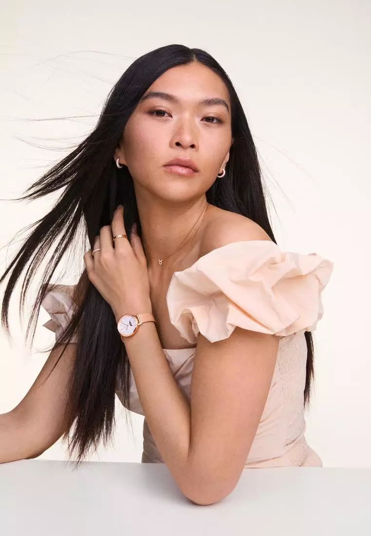 Petite Lune 32mm Melrose Rose Gold White - Moonphase Dial - Women Watch stainless steel moonhphase watch DW Official Authentic Original