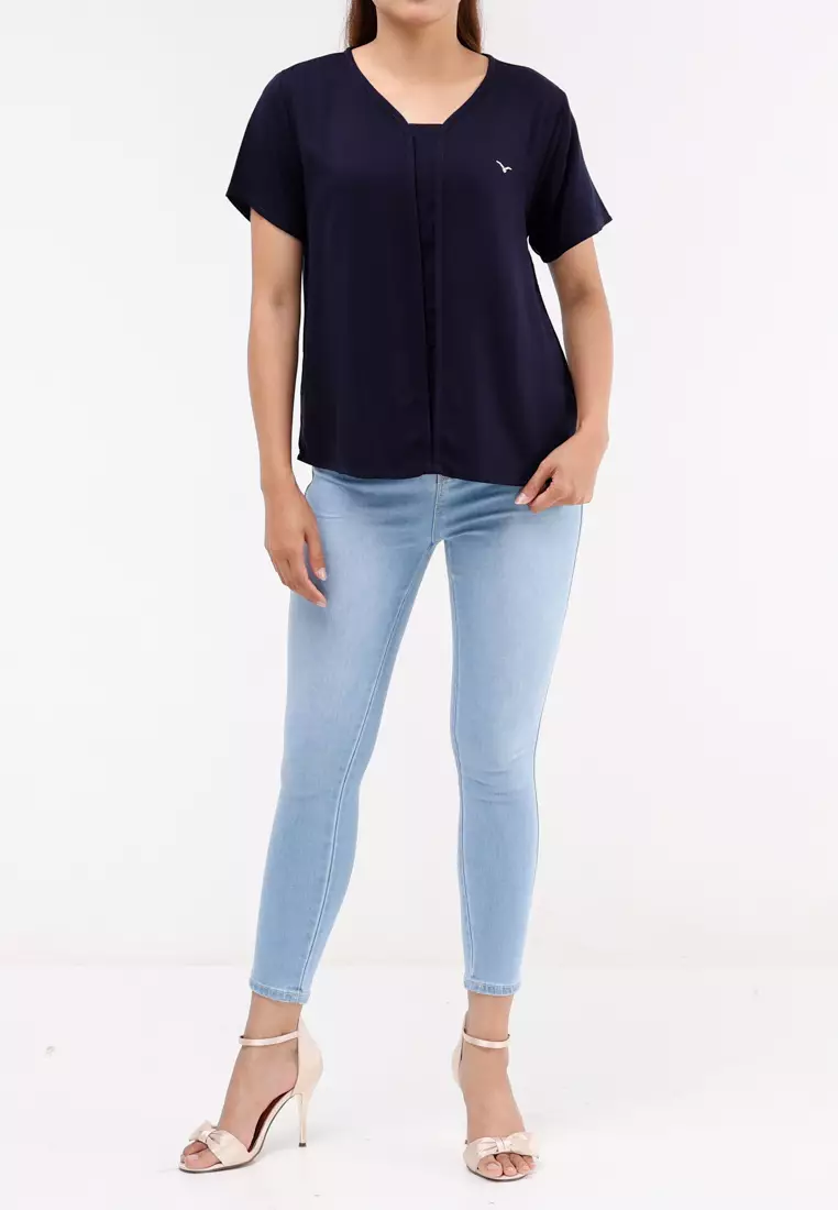 Plain Single Bold Twill Short Sleeve Blouse