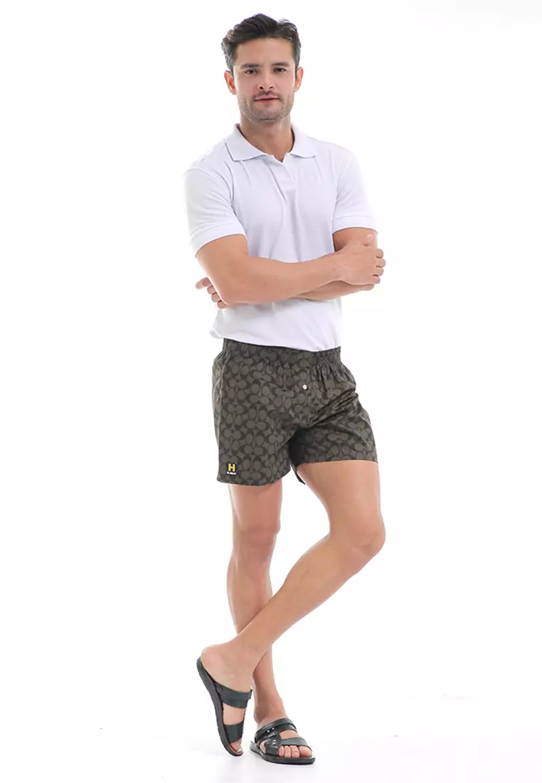 Grissham Celana Pendek Pria Short Boxer Printing Motive Material Cotton ORIGINAL - Dark Green