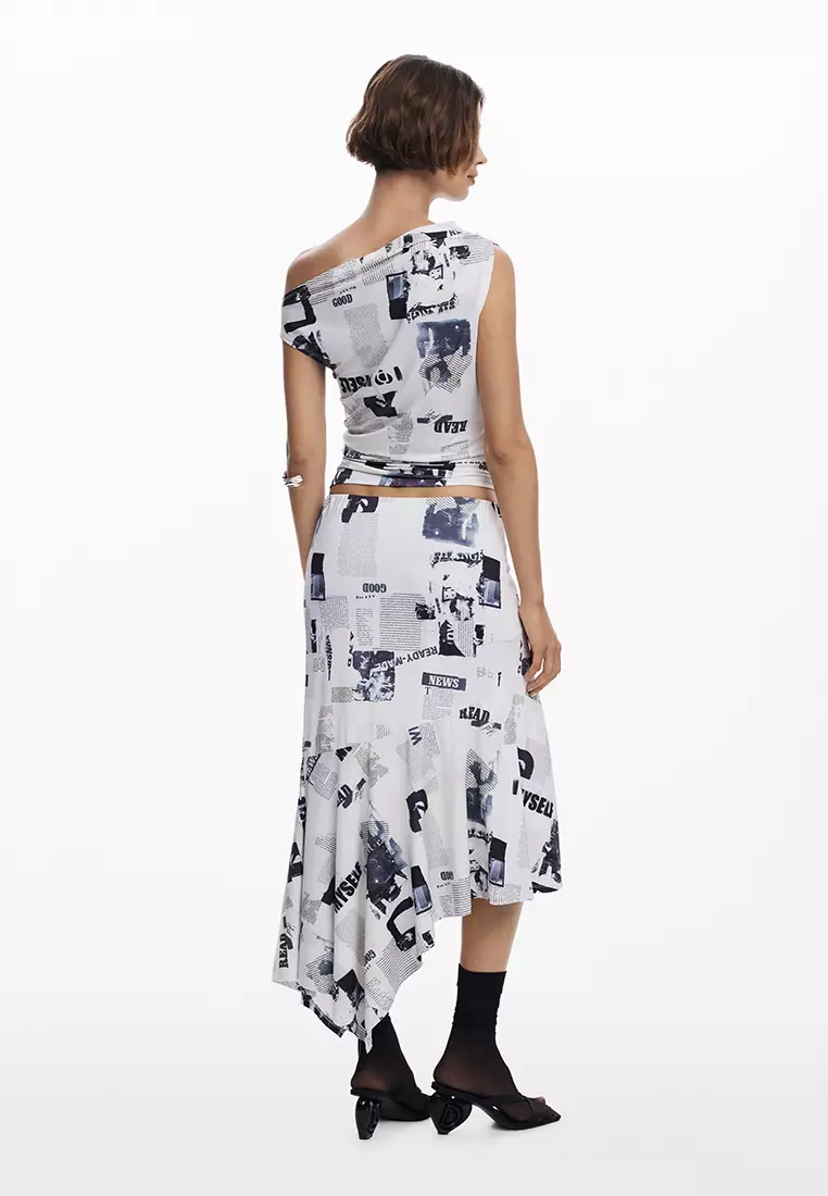 Newspaper asymmetrical skirt