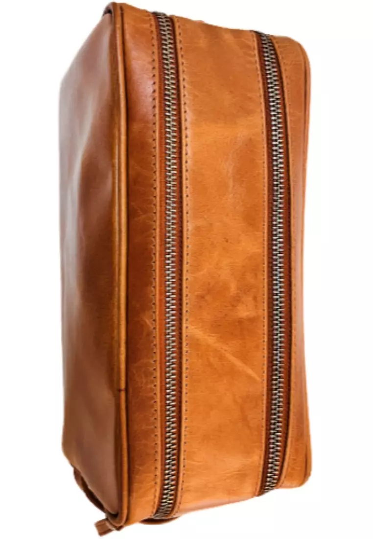 Leather clutch for Men - Leather Bag -Travel Bag-Toilet bag- Wristlet for Men - J0071 BROWN