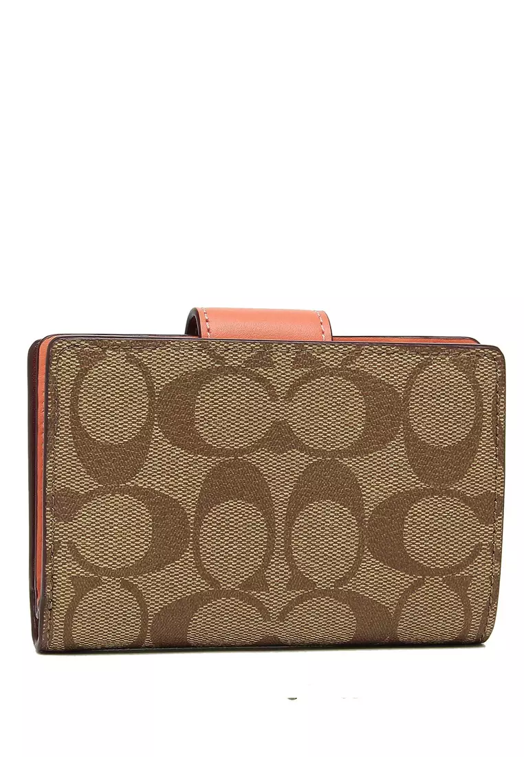 Coach Medium Corner Zip Wallet In Signature Canvas Brown Light Coral