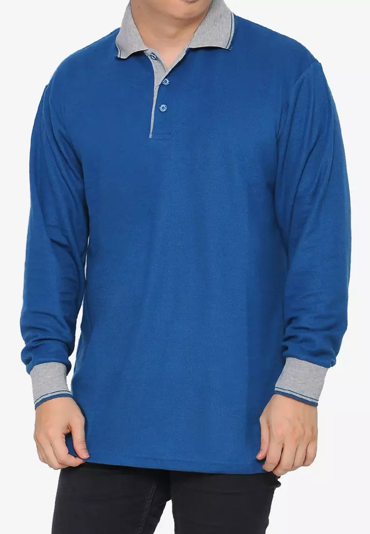 Andre Michel Kaos Polo Shirt Lengan Panjang Kerah Abu Biru Tua 933-59