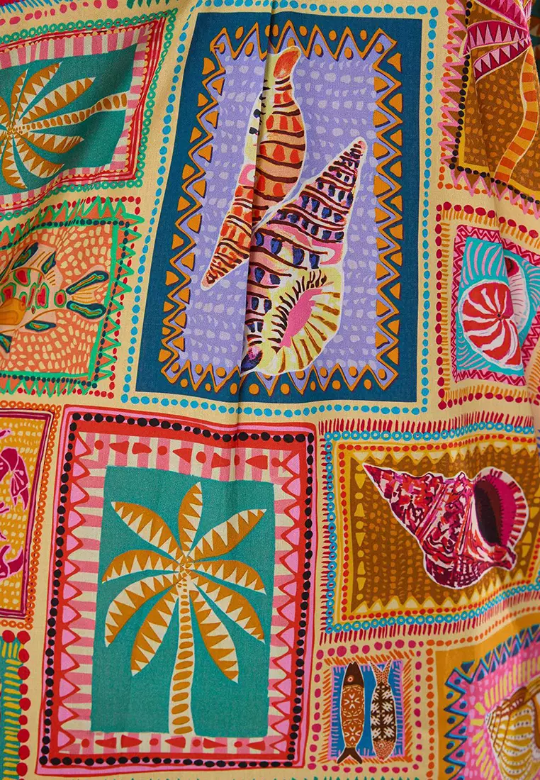 Tropical Print Midi Beach Dress With Pockets And Slit