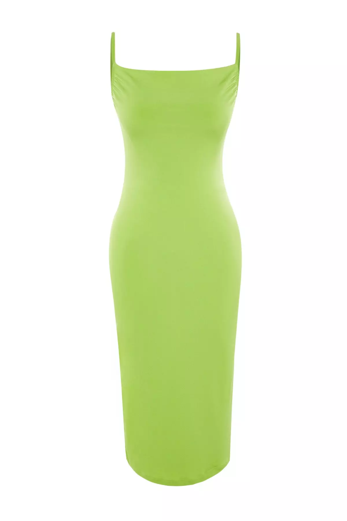 strapless open back dress Green Ribbed Midi Dress