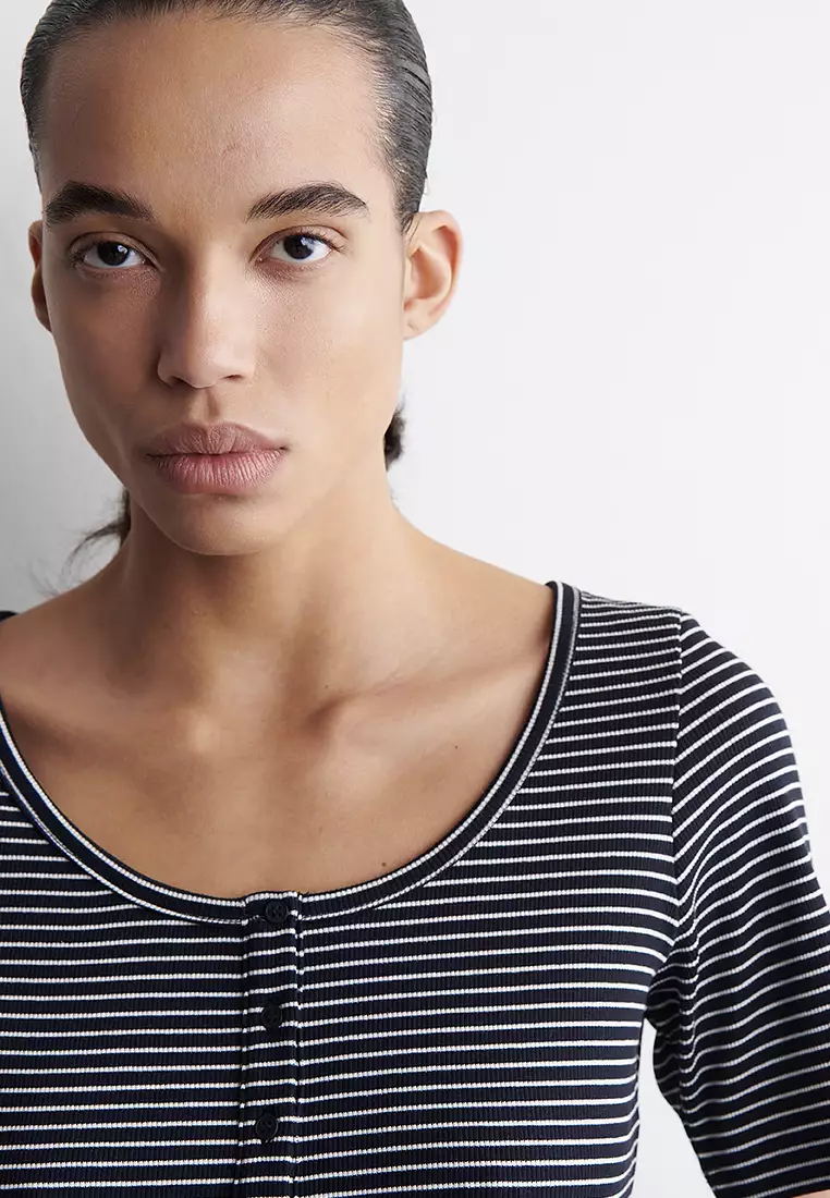 Ribbed Henley T-Shirt