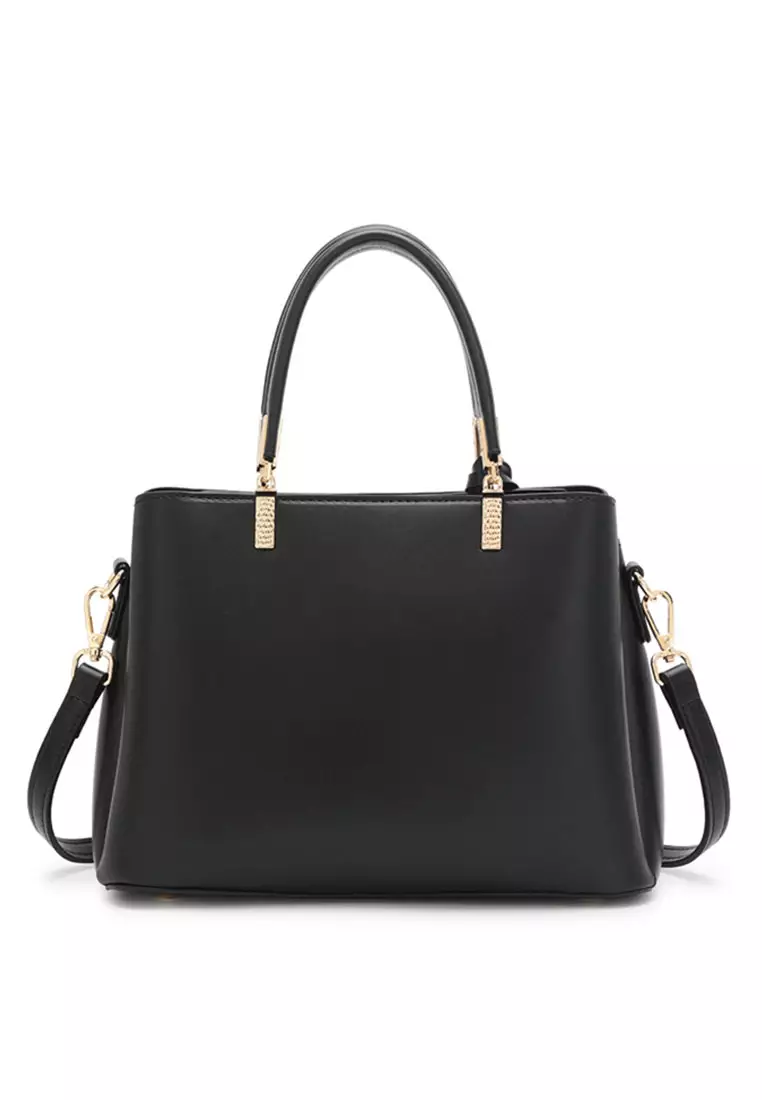 Women's Floral Detail Top Handle Bag / Sling Bag / Crossbody Bag - Black