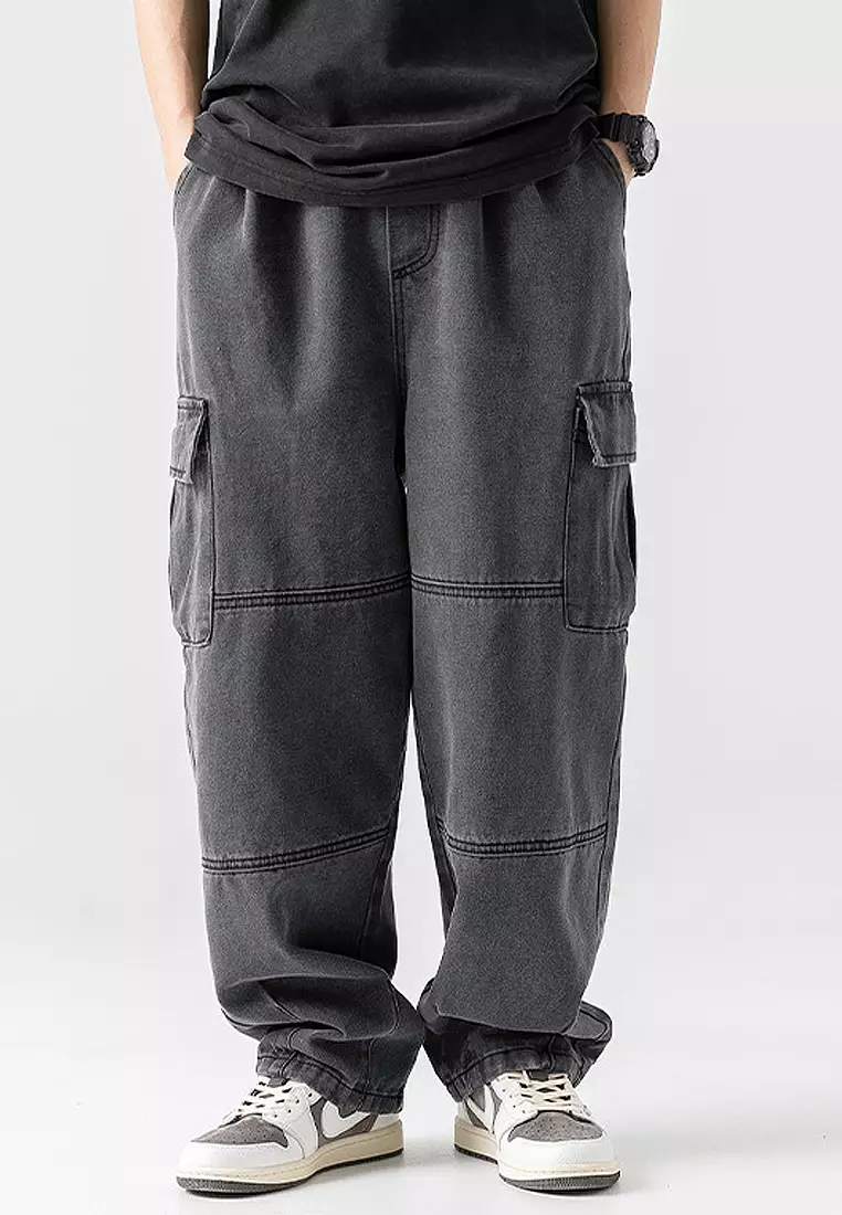 Baggy Pants- Black Double Pockets Cargo Pants for Men Online