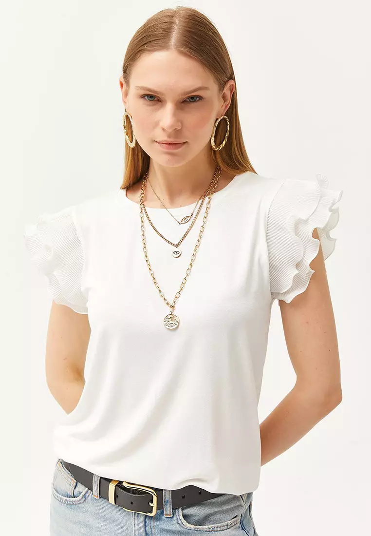 Viscose Pleated Sleeves Blouse
