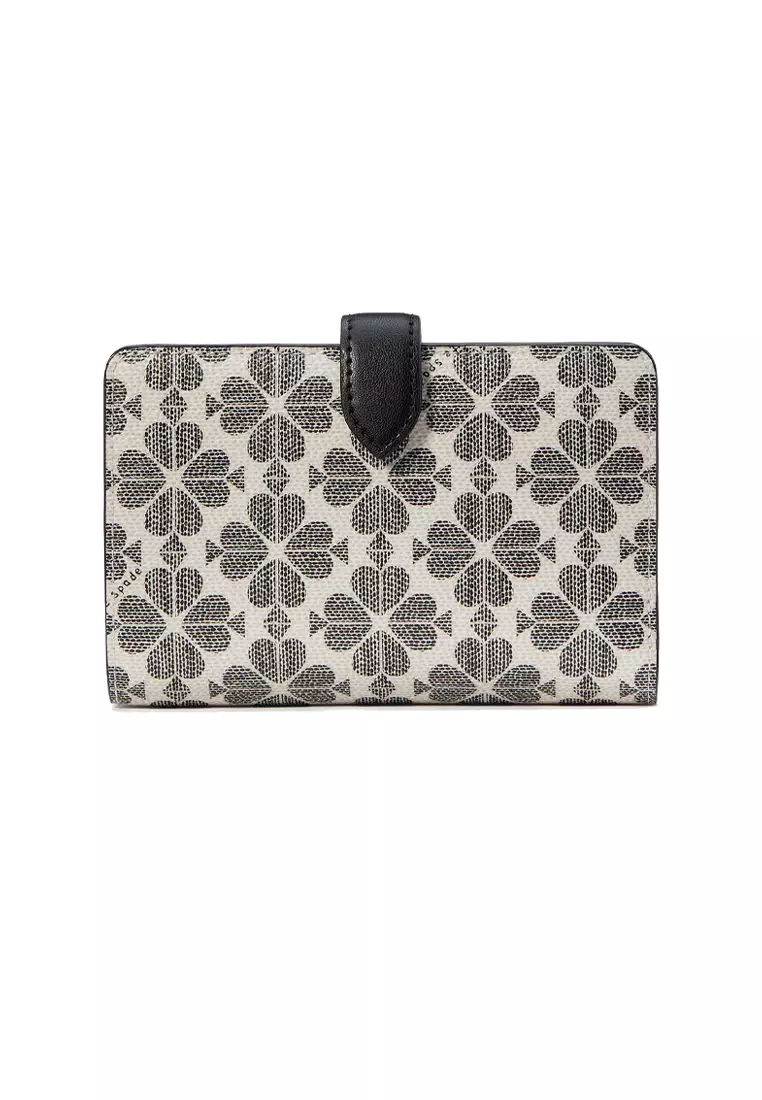 Spade Flower PVC Medium Compact Bifold Wallet Black Multi KG488