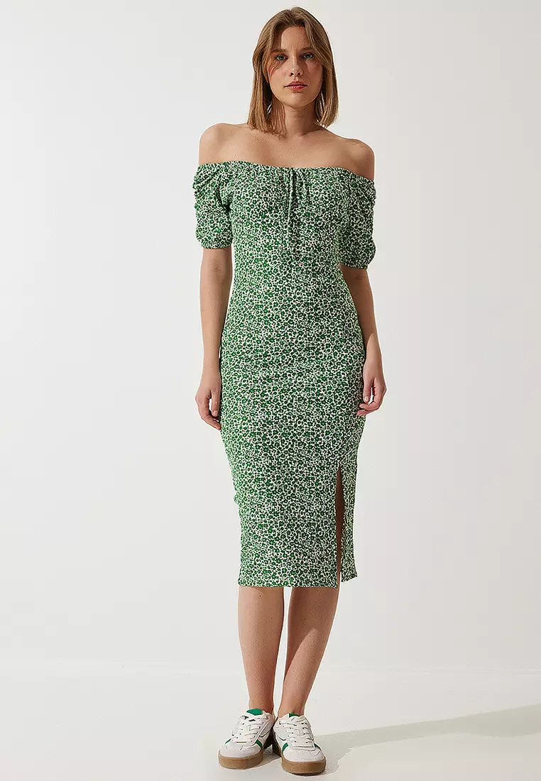 花卉開衩中長連身裙