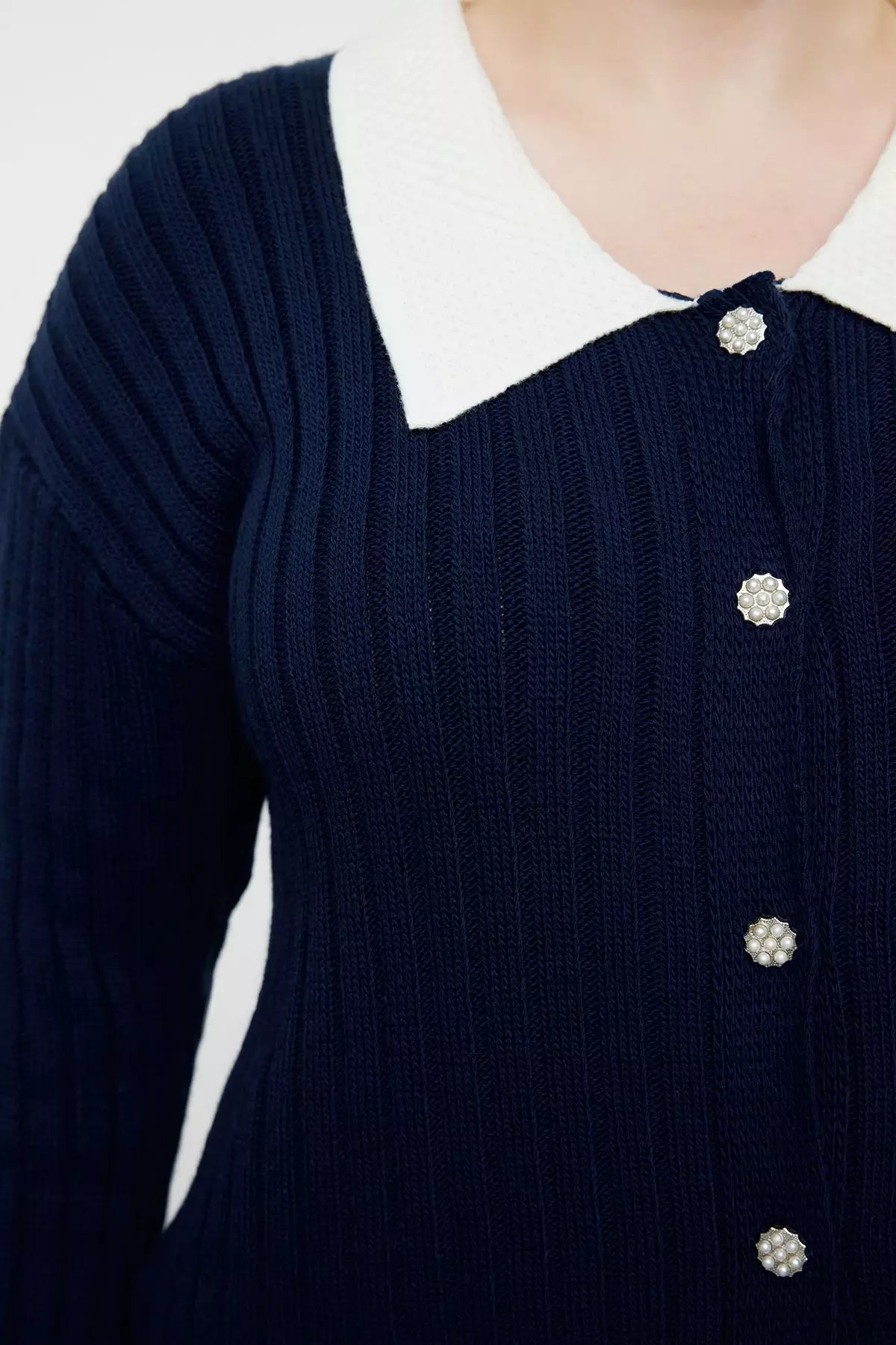 Navy Blue Knitwear Plus Size Cardigan Tbbaw23Av00084