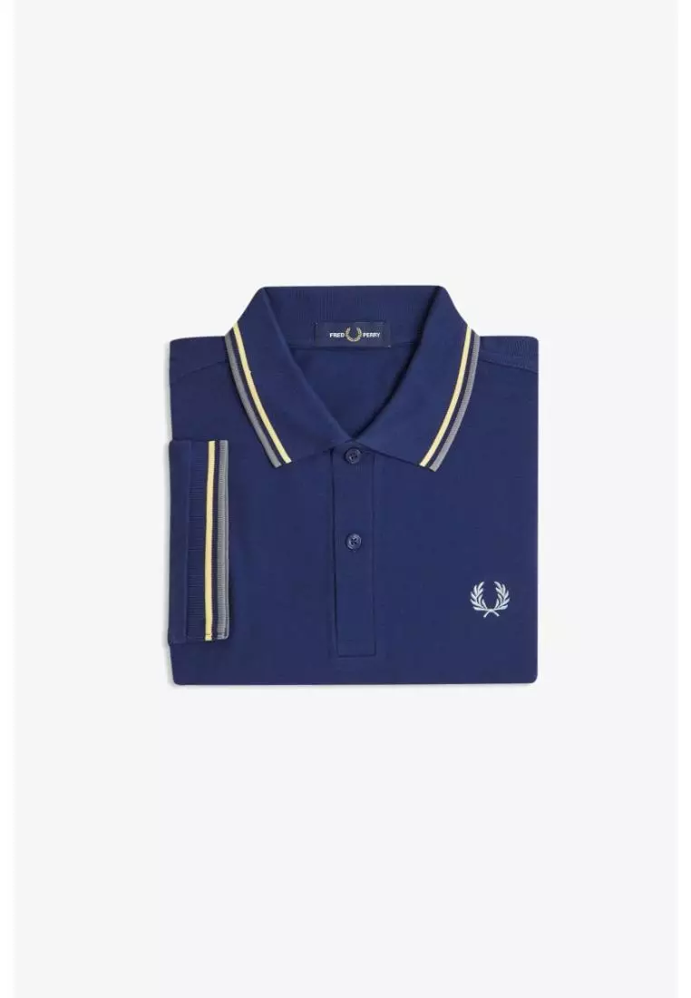 Fred Perry M3600 Twin Tipped Fred Perry Shirt (French Navy / Champion's Gold / Stockport Blue)